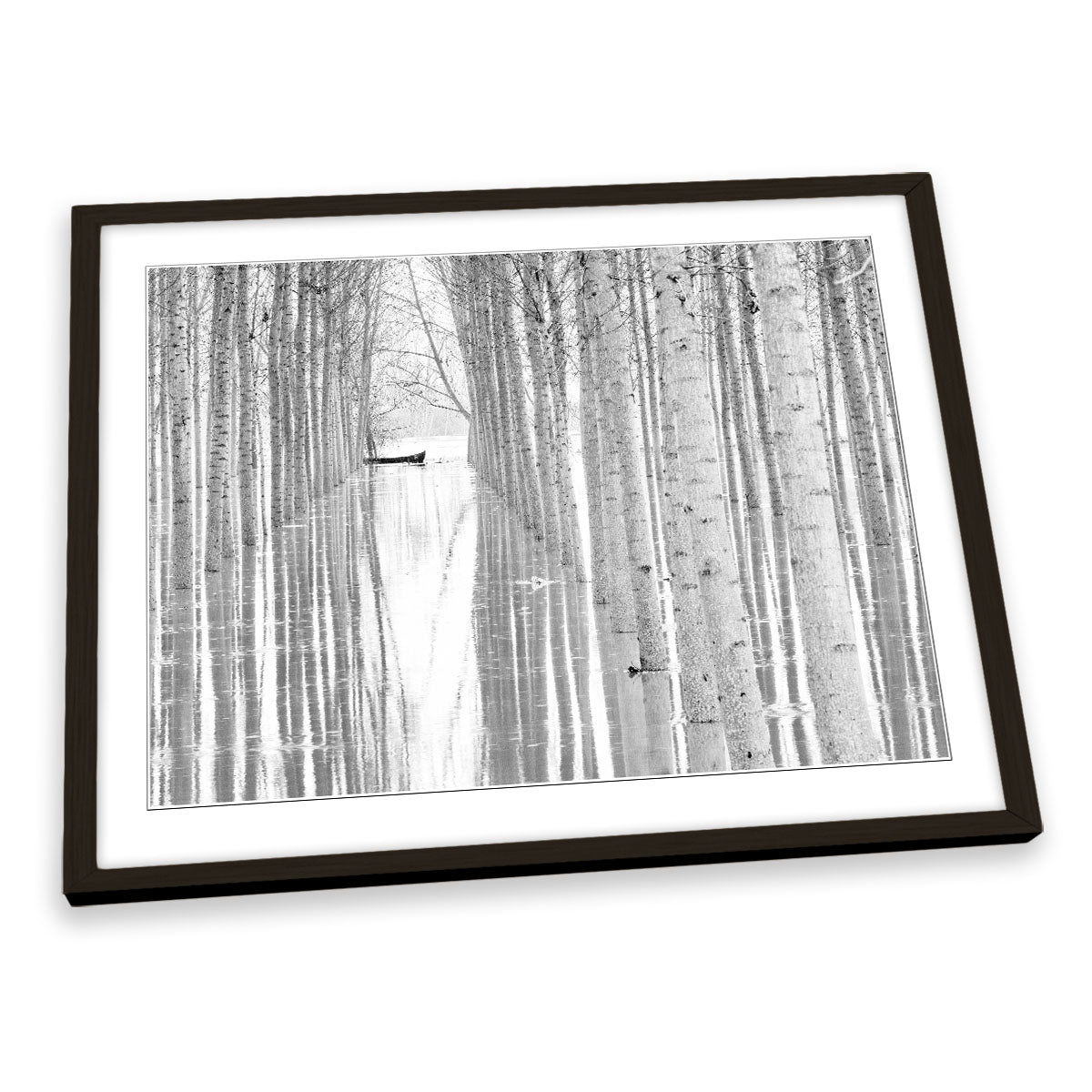 Birch Trees River Boat FRAMED ART PRINT Picture Artwork