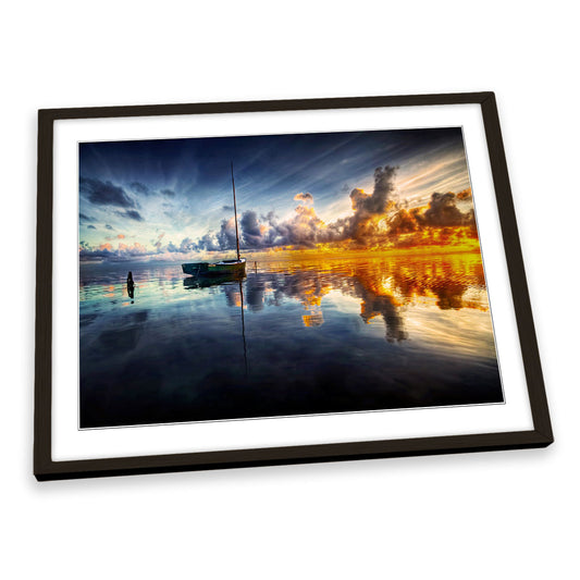 A Time For Reflection Sunset Boat FRAMED ART PRINT Picture Artwork