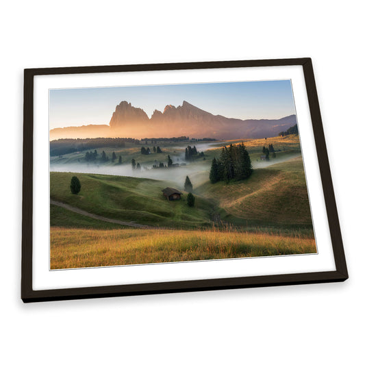 Alpe di Siusi Misty Mountain Landscape FRAMED ART PRINT Picture Artwork