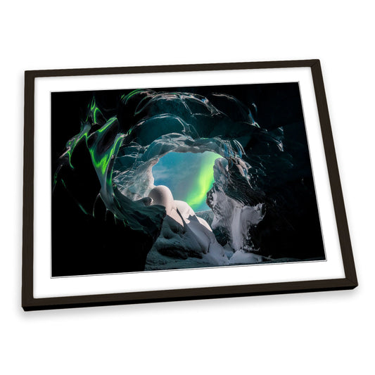 Wonders of Iceland Northern Lights Green Cave FRAMED ART PRINT Picture Artwork