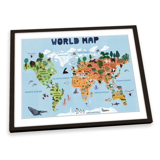 World Map for Kids FRAMED ART PRINT Picture Artwork