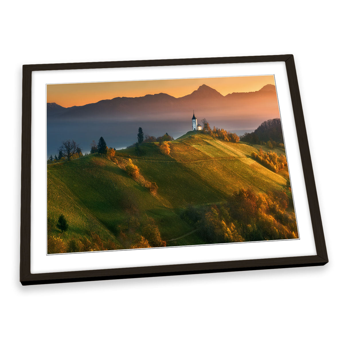Autumn Light Slovenia Church Sunset FRAMED ART PRINT Picture Artwork