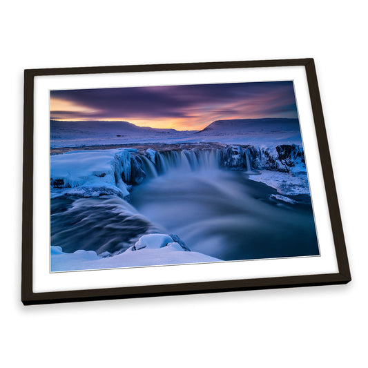 Winter Waterfall Godafoss Sunset FRAMED ART PRINT Picture Artwork
