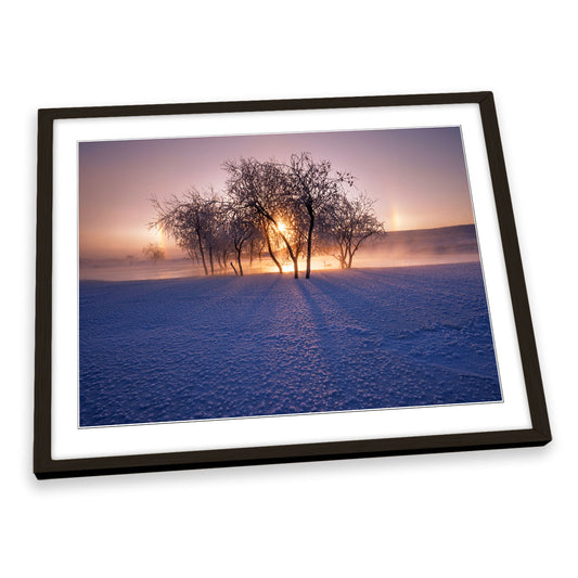 Winter Frosty Morning Sunset Lake FRAMED ART PRINT Picture Artwork