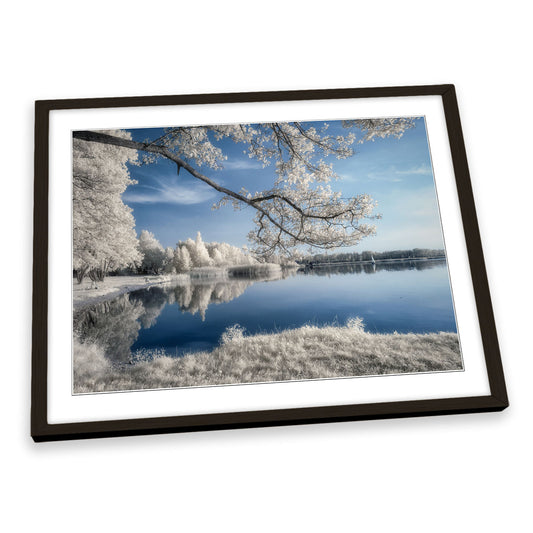 Winter Snow Landscape Lake FRAMED ART PRINT Picture Artwork