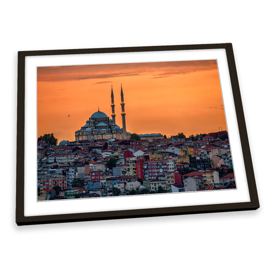 Yavuz Sultan Selim Mosque Orange Sunset FRAMED ART PRINT Picture Artwork