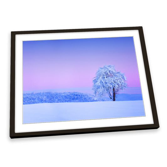 Winter Tree Snow Landscape Pink Sunset FRAMED ART PRINT Picture Artwork