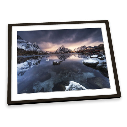 Winter Light Mountains Snow Landscape FRAMED ART PRINT Picture Artwork