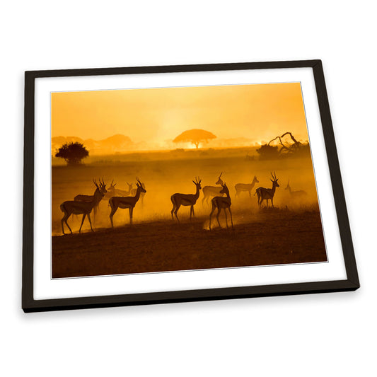 African Wildlife Sunset Nature Orange FRAMED ART PRINT Picture Artwork
