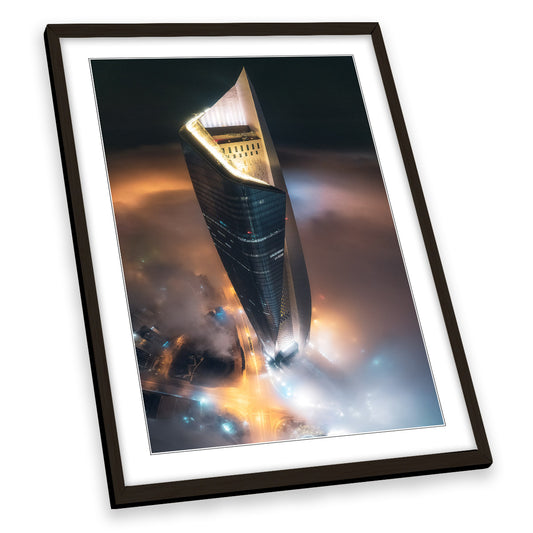 Alhamra Tower in Fog Kuwait City FRAMED ART PRINT Picture Portrait Artwork