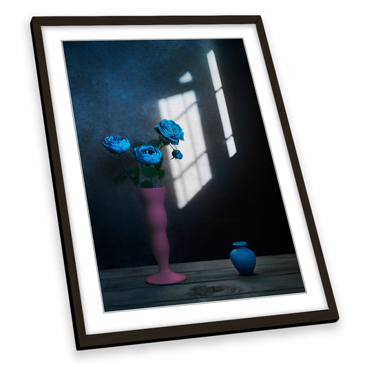 Window Light Blue Flowers Still Life FRAMED ART PRINT Picture Portrait Artwork