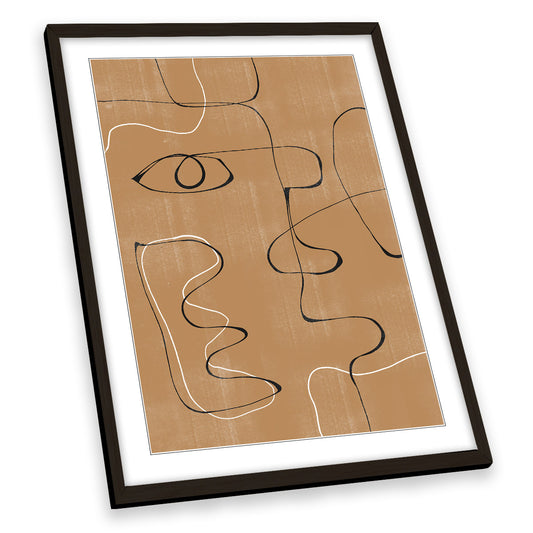 Abstract Face Modern Brown FRAMED ART PRINT Picture Portrait Artwork