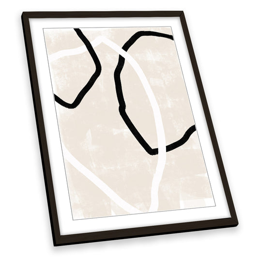 Abstract Trio Beige Shapes and Lines FRAMED ART PRINT Picture Portrait Artwork