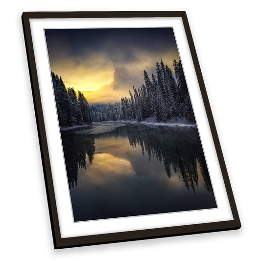 Winter Landscape Mountain Lake River FRAMED ART PRINT Picture Portrait Artwork