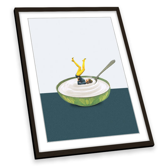 Yoga in my Yogurt Surrealism Kitchen Humour FRAMED ART PRINT Picture Portrait Artwork