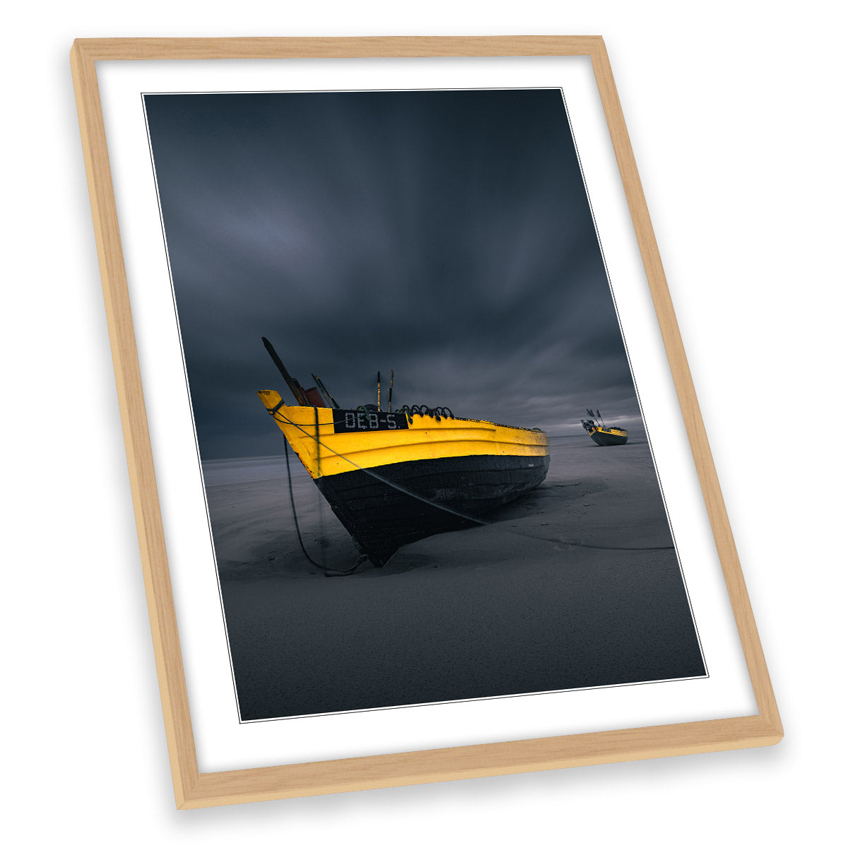 Yellow Boat Fighting with the Storm Beach FRAMED ART PRINT Picture Portrait Artwork