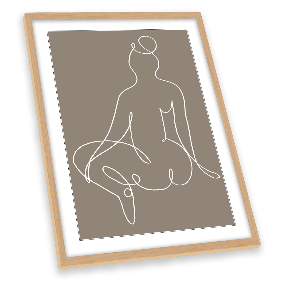 Woman Sitting Down Line Art Umber Brown FRAMED ART PRINT Picture Portrait Artwork