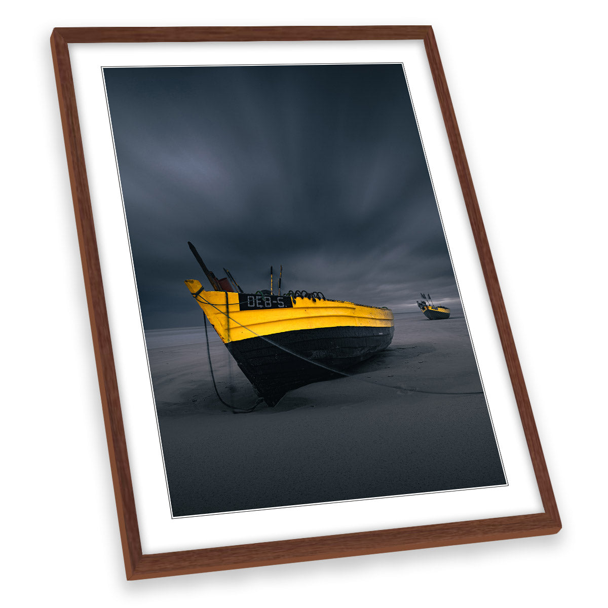 Yellow Boat Fighting with the Storm Beach FRAMED ART PRINT Picture Portrait Artwork