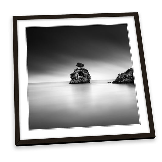 A Piece of Rock Minimal Seascape Black and White FRAMED ART PRINT Picture Square Artwork