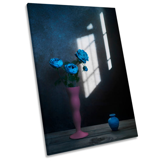 Window Light Blue Flowers Still Life CANVAS WALL ART Portrait Picture Print