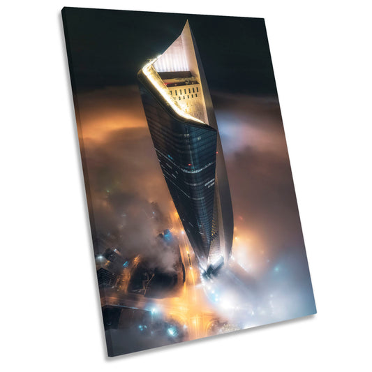 Alhamra Tower in Fog Kuwait City CANVAS WALL ART Portrait Picture Print