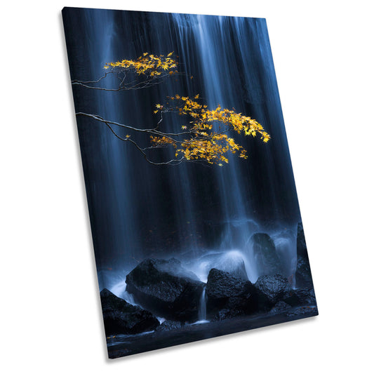 Yellow Autumn Blue Waterfall Scenic CANVAS WALL ART Portrait Picture Print