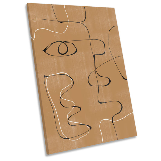 Abstract Face Modern Brown CANVAS WALL ART Portrait Picture Print