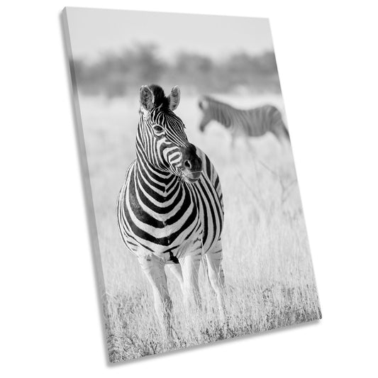 Zebra Black and White Wildlife Safari CANVAS WALL ART Portrait Picture Print