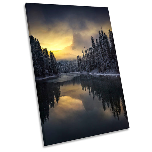 Winter Landscape Mountain Lake River CANVAS WALL ART Portrait Picture Print