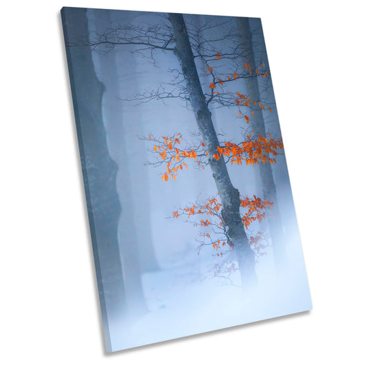 Winter Forest Misty Orange Leaves Floral CANVAS WALL ART Portrait Picture Print