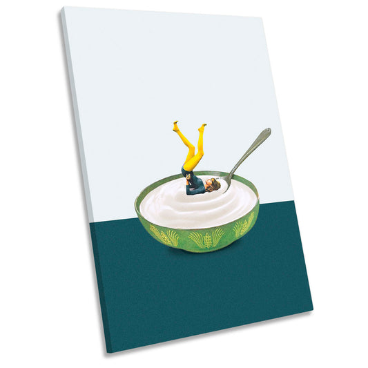 Yoga in my Yogurt Surrealism Kitchen Humour CANVAS WALL ART Portrait Picture Print
