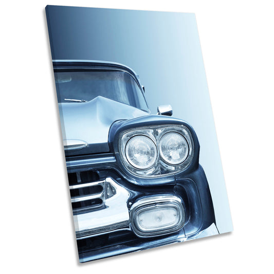 American Classic Car Pickup Apache 1958 Blue CANVAS WALL ART Portrait Picture Print