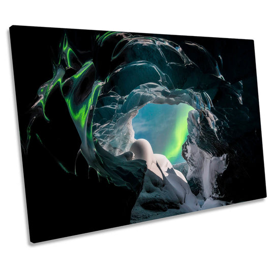 Wonders of Iceland Northern Lights Green Cave CANVAS WALL ART Print Picture