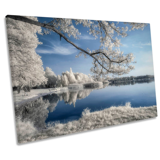 Winter Snow Landscape Lake CANVAS WALL ART Print Picture