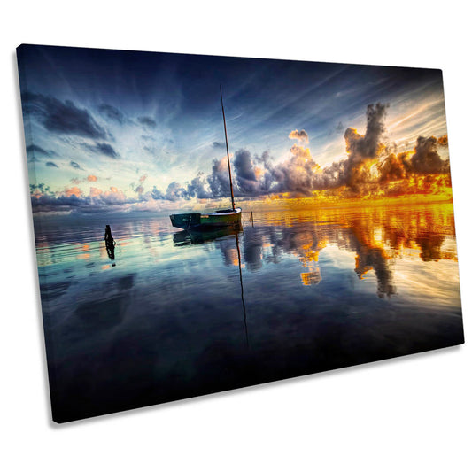 A Time For Reflection Sunset Boat CANVAS WALL ART Print Picture