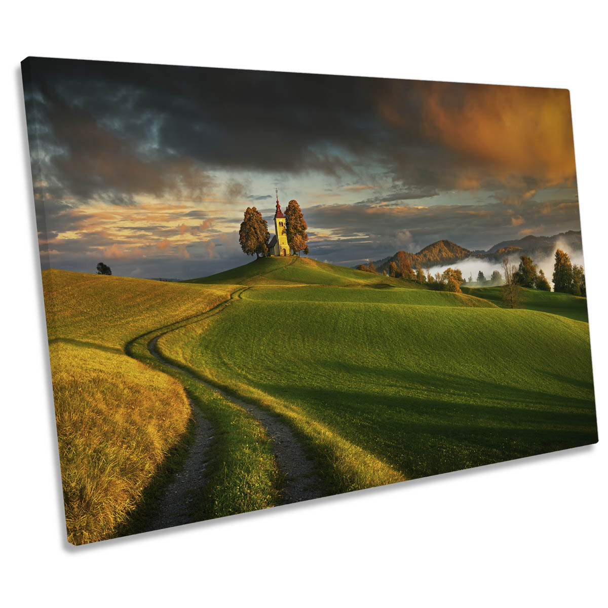 Evening Light Chapel Church Landscape CANVAS WALL ART Print Picture
