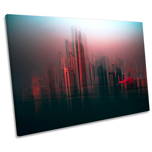 Abu Dhabi City Skyline Abstract Red CANVAS WALL ART Print Picture