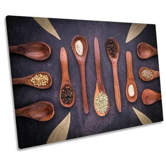 Wooden Spoons and Spices Kitchen CANVAS WALL ART Print Picture