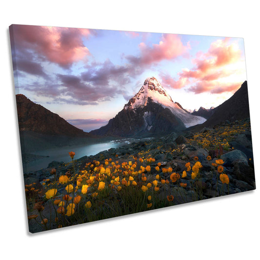 Yellow Flowers Mountain Landscape CANVAS WALL ART Print Picture