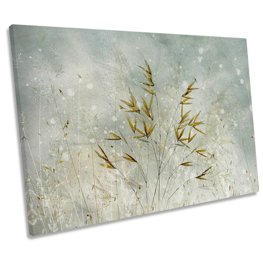 Wintertime Floral Grass Leaves CANVAS WALL ART Print Picture