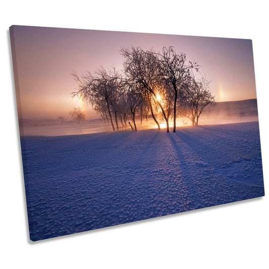 Winter Frosty Morning Sunset Lake CANVAS WALL ART Print Picture