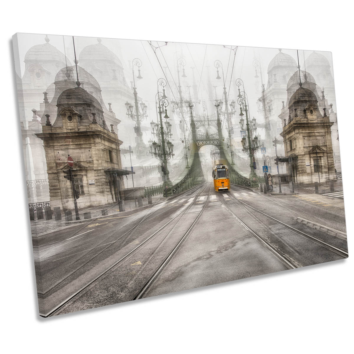 Yellow Tram Budapest City CANVAS WALL ART Print Picture