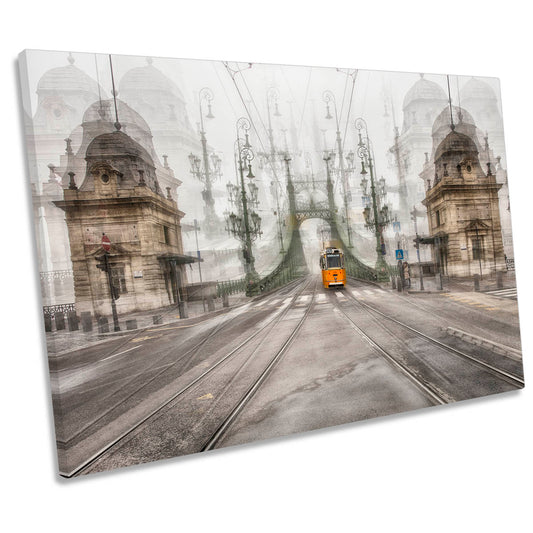 Yellow Tram Budapest City CANVAS WALL ART Print Picture