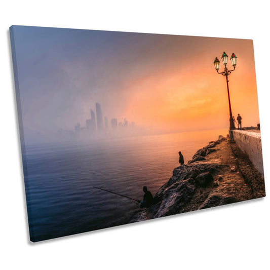 Abu Dhabi City Skyline Foggy Sunset CANVAS WALL ART Print Picture