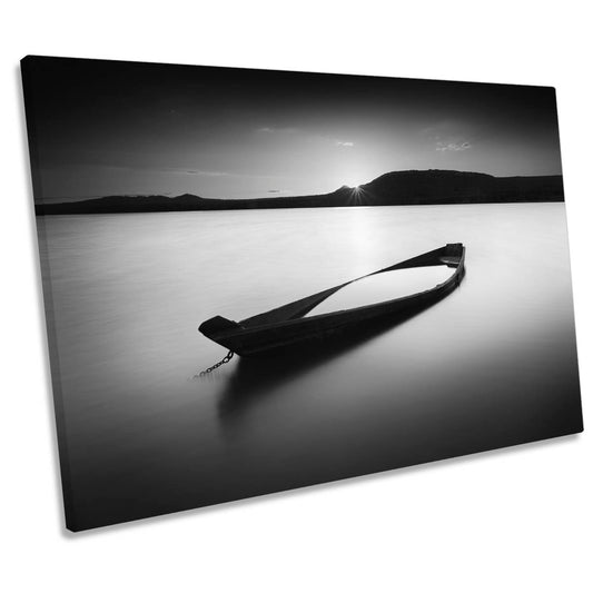 Zuratkul-Zen Lake Boat Sunset Black and White CANVAS WALL ART Print Picture