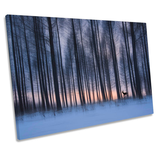 Winter Landscape Stag Deer Forest CANVAS WALL ART Print Picture