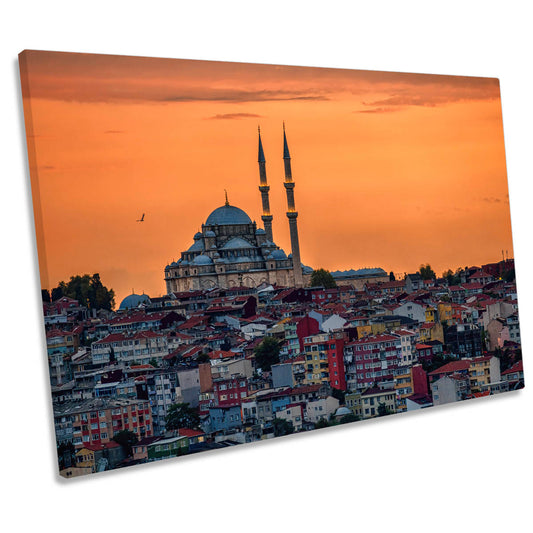Yavuz Sultan Selim Mosque Orange Sunset CANVAS WALL ART Print Picture