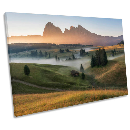 Alpe di Siusi Misty Mountain Landscape CANVAS WALL ART Print Picture