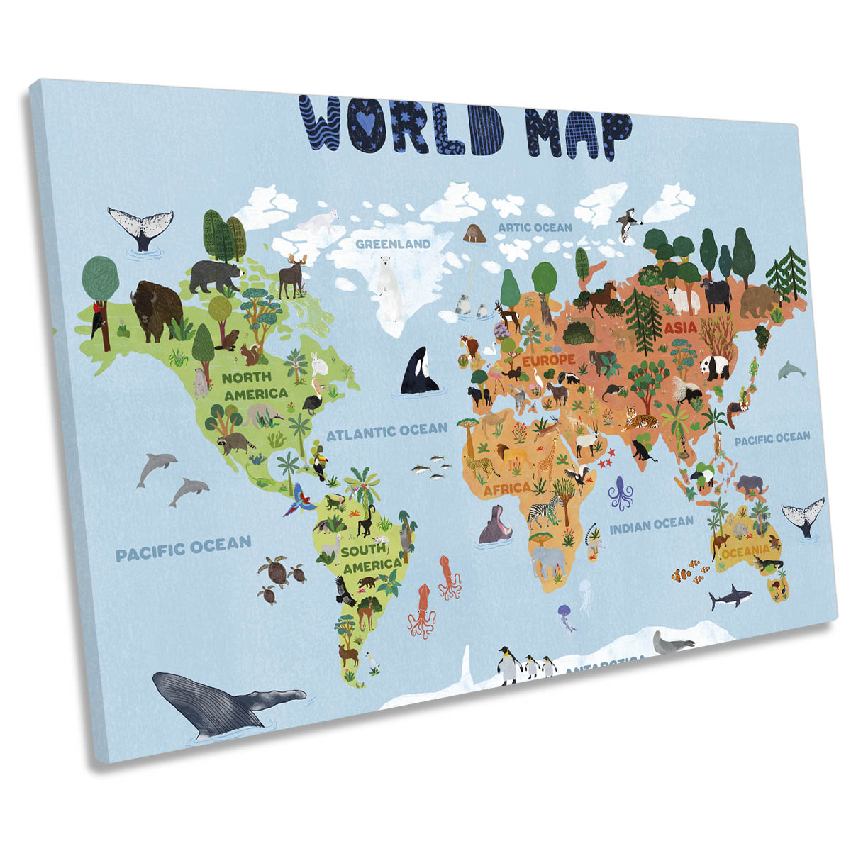 World Map for Kids CANVAS WALL ART Print Picture