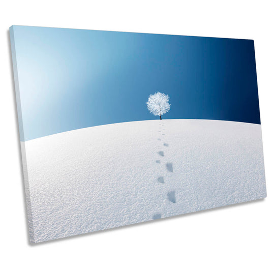 A Tree in a Field Winter CANVAS WALL ART Print Picture